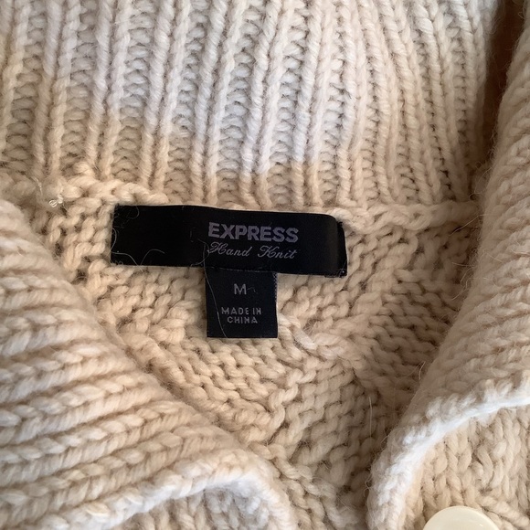 Express Hand Knit Cardigan Size Medium Cream Wool and Alpaca - Picture 9 of 10